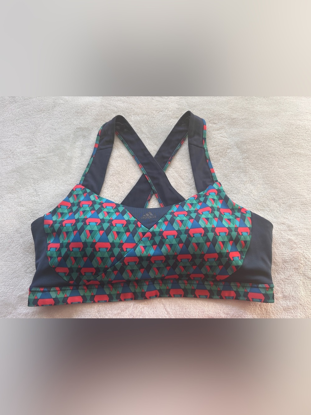Adidas  Geometric Crossback Performance Tank Top in Blue, Green & Red